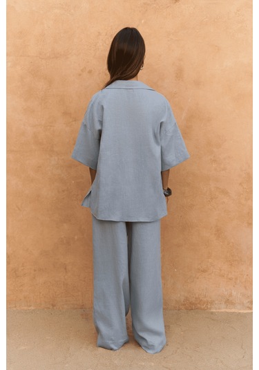 Baron Mavi Keten Gömlek Pantolon Takım mavi