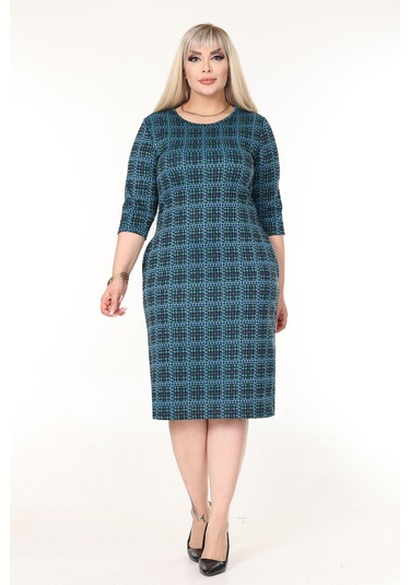 Çift Cepli Kışlık Büyük Beden Esnek Elbise 43b-2634 Desenli