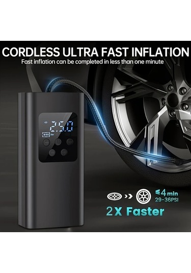 Willowhaven Siyah 150psı Hızlı Araba Lastik Pompası Led Işıklı Usb Şarjlı Portatif Kompresör