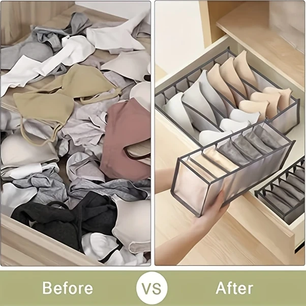 Gateesat 1 Adet Gri 6 Bölmeli Katlanır İç Çamaşırı Çekmece Düzenleyici Gri