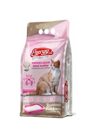 Energy Bebek Pudralı İnce Topaklaşan Bentonit Kedi Kumu 5 L