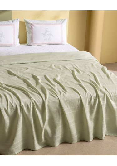 Mathilda Tek Kişilik %100 Pamuk Karde Düz Pike Takımı - Mint Yeşili 8684427200438 Yeşil