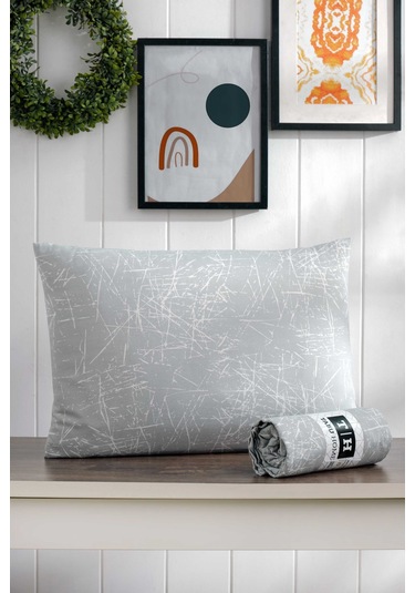 Tabu Home Beyaz - Gri Desenli Tek Kişilik Lastikli Çarşaf