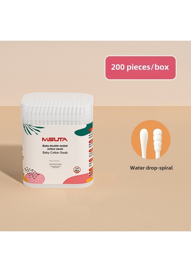 Dianziye Bebek Kulak Burun Temizlik Çubuğu, Organik Pamuk, İki Uçlu Damla + Spiralli , Kağıt Eksen, 400 Adet 2 Kutuda 200'ü , Hassas Cilt İçin Güvenli