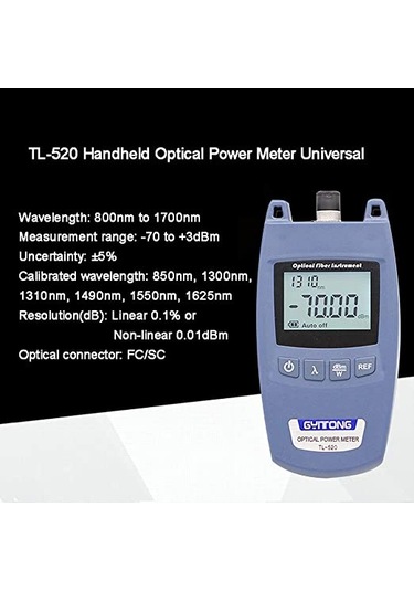 Springsun Tl-520 Yüksek Hassasiyetli Mini Optik Güç Ölçer Fiber Optik Test Cihazı Evrensel Model -70+10 Pil Olmadan