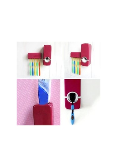 Banyo Duvara Montaj Rafı Otomatik Diş Macunu Dispenseri Fırça Tutucu Beyaz