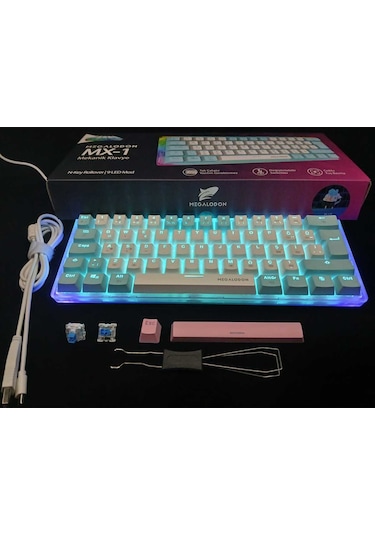 Rgb Oyuncu Klavyesi Mx-1 Mekanik Gaming Blue Switch Klavye Türkçe Q Beyaz Mini Klavye