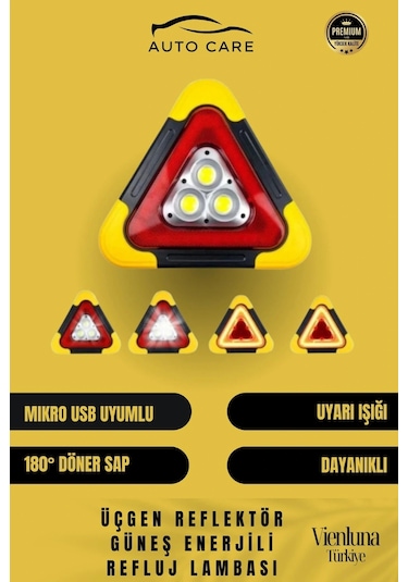 Özel Üretim Su Geçirmez 3 Ledli Solar Üçgen Reflektör Güneş Enerjili Refluj Araba Lambası
