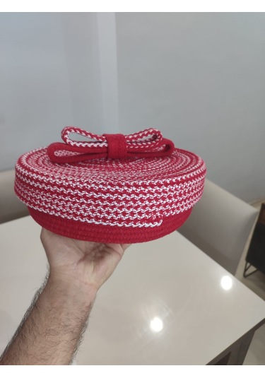 El Örmesi Kalp Kapaklı Organizer Sepet Kırmızı