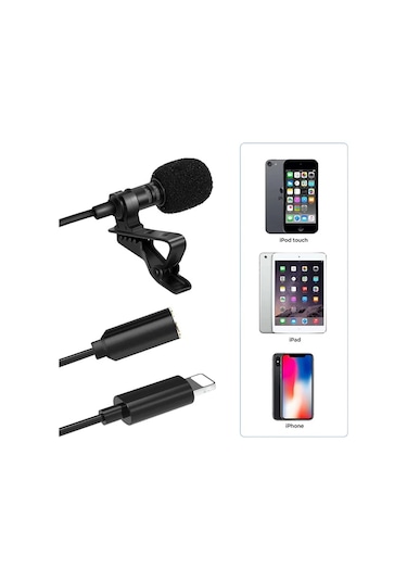 Ally iPhone Uyumlu Lightning Yaka Mikrofonu+3.5mm Jack Profesyonel Youtuber Mikrofonu- 5775