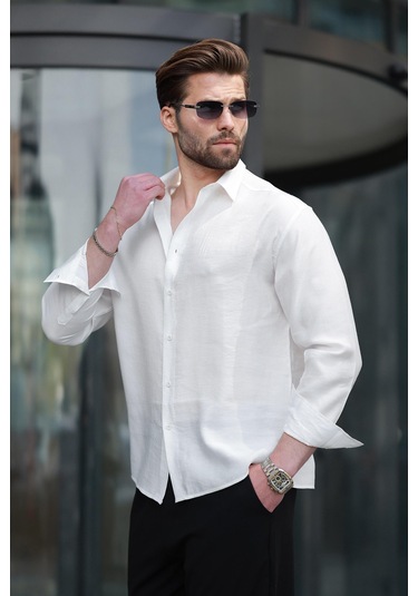 Madmext Beyaz Basic Uzun Kollu Erkek Gömlek E6762 Beyaz