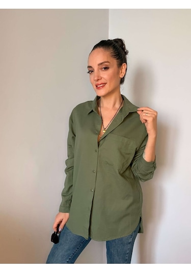 Ali Butik Haki Basic Keten Gömlek Haki