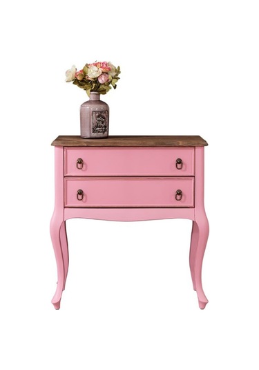 Roys Ahşap P3540 Pembe Üstü Ceviz Eskitme Çift Çekmeceli  Komodin