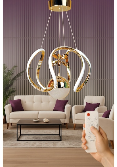 Luna Model Kumandalı 3 Renk Salon Yemek Çocuk Odası Hol Antre Koridor Gold Kaplama Led Sarkıt Avize Gold