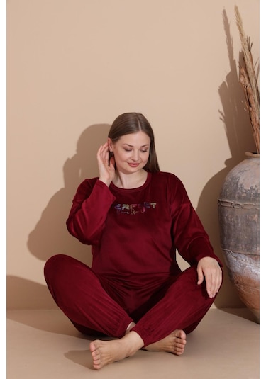 Boyraz Kadın Kışlık Fransız Kadife Büyük Beden Bisiklet Yaka Uzun Kol Pijama Takımı 03148 - 1 Adet Bordo Boyraz Kadın Kışlık Fransız Kadife Büyük Beden Bisiklet Yaka Uzun Kol Pijama Takımı 03148 - 1 Adet Bordo