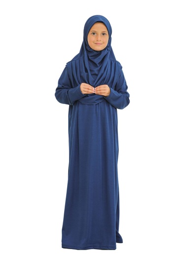 İki Parça Çocuk Elbisesi Seti Eşarp İle Takım Lacivert