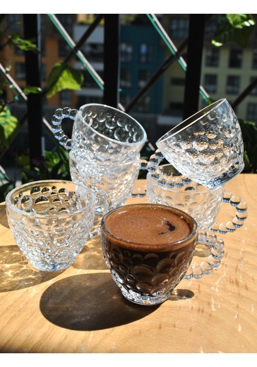 6'lı Cam Boncuklu Kahve Fincanı Takımı Türk Kahvesi Bardağı Espre