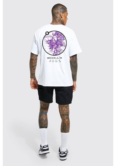 Gang Serıes Erkek Beyaz Oversize Medellin Baskılı T-shirt Beyaz