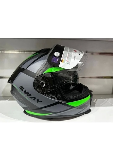 Sway Sw-865 Motosiklet Kaskı Yeşil Gri Siyah