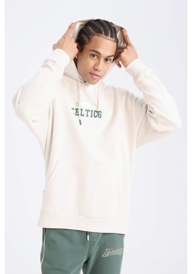 DeFactoFit NBA Boston Celtics Oversize Geniş Kalıp Kapüşonlu Sırt Baskılı Kalın Sweatshirt D3242AX24WNBG662