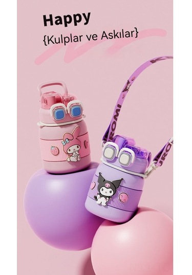 Skycity Küçük Çocuklar İçin Dayanıklı Camlı Suluk, Isıya Dayanıklı Plastik Matara - Kullu Kulo 650ml, 4 Adet 3d Dekoratif Aksesuar İle Mor