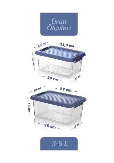 2'li Set Kilit Kapaklı Un Bakliyat Erzak Kabı - Çok Amaçlı Düzenleyici Deterjan Saklama Kutusu 3l-5l Mavi
