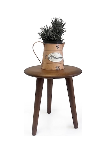 Mezmob Masif Kayın Tabure Sehpa Üç Ayaklı Yuvarlak Ceviz