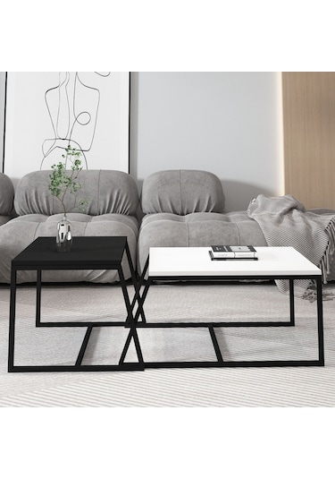 Minimal İkili Orta Sehpa Modern Tasarım, Çok Amaçlı Kullanım Beyaz - Siyah