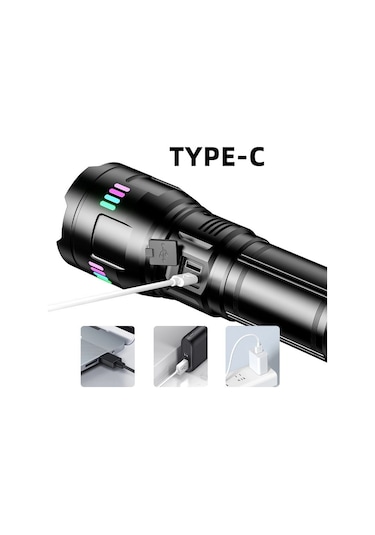 Bedotech Bd-g01 30w Tg Led Alüminyum Alaşımlı Zoomlu Type-c Şarjlı El Feneri Açık Gri