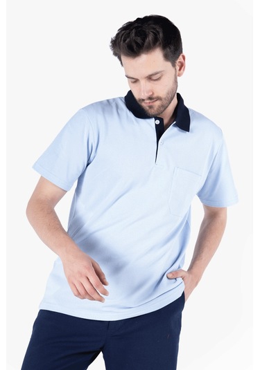 Polo Yaka T-shirt %100 Pamuk Cepli Gök Mavi