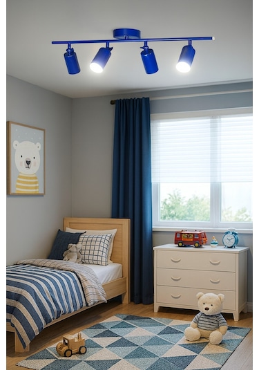 Spoti 4'lü Mavi Renk Beyaz Işık Modern Tasarım Salon - Mutfak - Banyo Spot Ledli Sıralı Avize Mavi