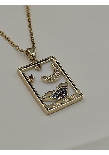 The Moon Tarot Kartı Çelik Kolye