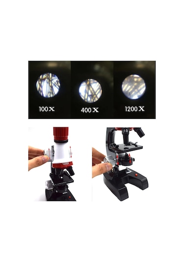 Yenitech Eğitici Microskop Kiti Zoom Led Işıklı 100x 400x 1200x