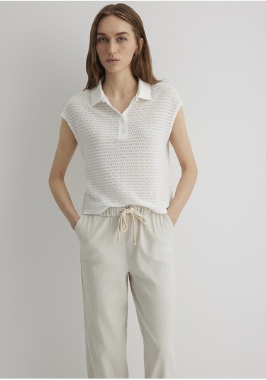 Mavi - Beyaz Örme Polo Tişört 1612654-70057 Beyaz