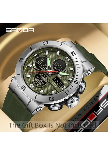 Oldfriend Sanda Yeşil Erkek Spor Saati Çift Ekran Su Geçirmez Koşu Alarm Takvim Diğer