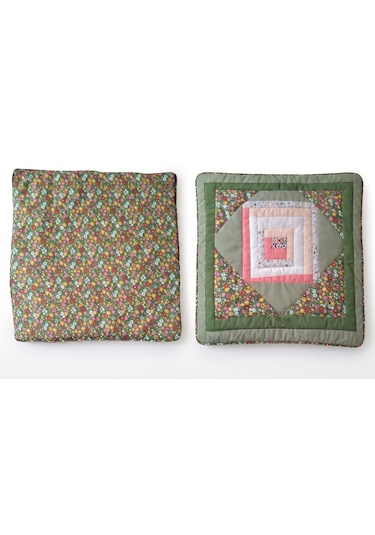 Poplin Pamuklu Kırkyama Patchwork Dekoratif Kırlent Kılıfı 45x45 Cm Yeşil