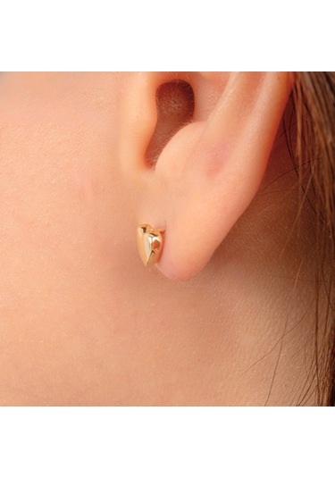 Altın Küpe - 14 Ayar Altın Minimal Kalp Figürlü Küpe Sarı