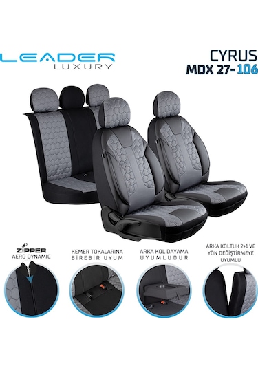 Hyundai Accent Era Uyumlu Deri Detaylı Oto Koltuk Kılıfı Ön Arka Takım Cyrus Füme