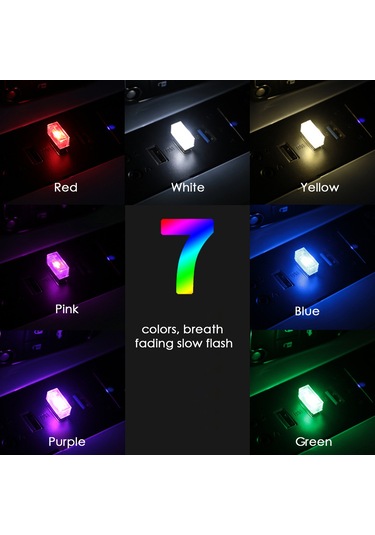 Geeksen Araç İçi Dekoratif Usb Led Gece Lambası - 4'lü Set, Renkli Işık Ve Yavaş Yanıp Sönme Özelliği Diğer