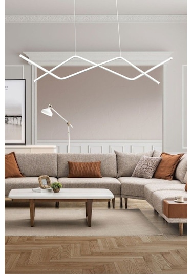 Utku Modern Tasarım Beyaz Renk Yemek Masası Üstü - Mutfak - Salon Beyaz Led 2 Li Avize Beyaz