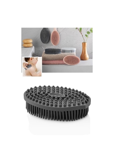 Vücut Masaj Fırçası, Çift Taraflı Sırt Kese Banyo Duş Bebek Masaj Yumuşak Fırça Füme Gri