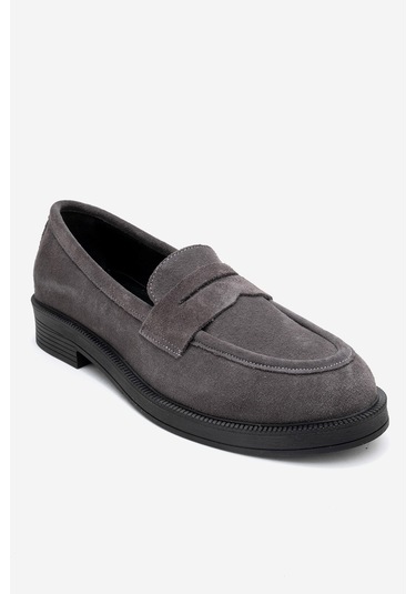 Pline Füme Süet Hakiki Deri Kadın Loafer Ayakkabı Füme