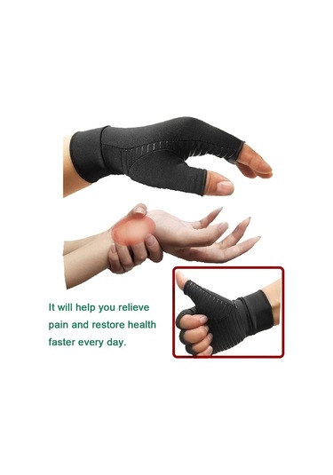 Happychildhood Artrit Sıkıştırma Eldivenleri Bakır Elyaf Konfor Artrit Eldiveni Romatoid Artrit Için Karpal Tünel Terapi Bilek Siyah - Siyah