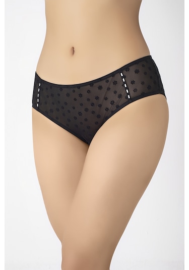 Transparan Kumaş Bikini Kesim Kadın Külot Siyah