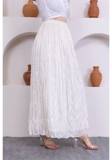 Kırışık Detaylı Etek 6034-krem Krem