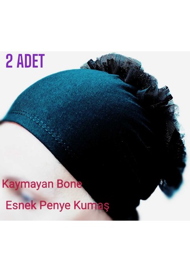 Bone Fırfırlı, Hijab, Tesettür Bone, Topuz, Siyah Penye Dikişli Bone 2 Adet Renkli Çok Renkli