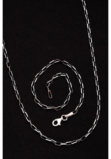 Erkek Gümüş Kolye Bileklik Set - 925 Ayar Oksitli Forse Zincir Gümüş Kolye Bileklik Set