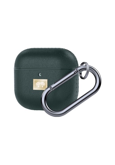Airpods 4 Uyumlu Kılıf Deri Görünümlü Askı Aparatlı Wlons Kulaklık Kılıfı Koyu Yeşil