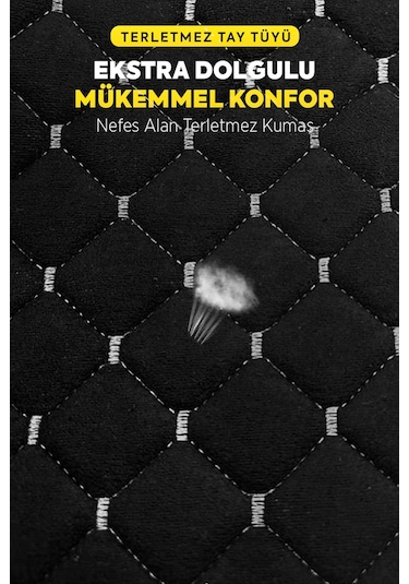 Tay Tüyü Sırtlı Oto Koltuk Minder Seti - Oto Koltuk Kılıf Seti - Cepli & Terletmez - Siyah Beyaz