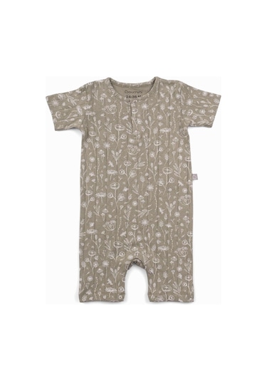 Boumini Bebek Kısa Kollu Şort Tulum Doğal Pamuk Wild Flowers Haki - Haki
